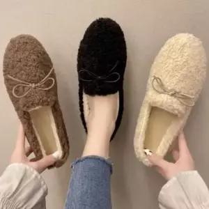 여자신발 3컬러 리본장식 털안감 겨울 일상 로퍼