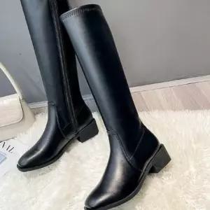 롱부츠데이트룩코디 여성 늦가을 겨울 얇은 기모 안감 롱 블랙 부츠 패션