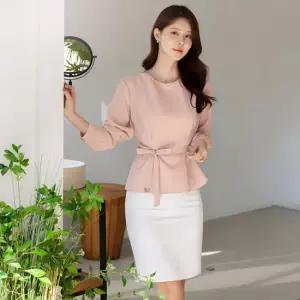 [시크라인] 아케츠 페플럼 벨트 블라우스