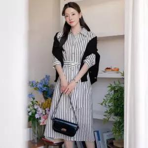 [시크라인] 이르미아 스트라이프 셔츠 벨트원피스
