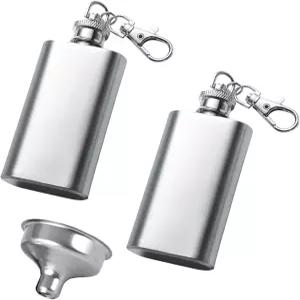 2PCS 스테인리스 스틸 힙 플라스크 남성용 주류용 숨겨진 2온스 다기능 포켓 미니 작은 열쇠고리가 달린