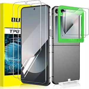 2Set 4PCS 삼성 갤럭시 Z 플립 6 스크린 프로텍터 2팩 내부 유연한 TPU 필름 정렬 도구 HD 클리어 자가