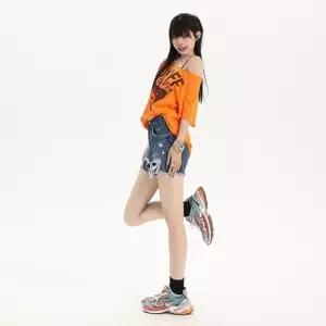 엘럽 치마 데님 여자 여름 오렌지 디스트로이드 트렌드 와이드 숏팬츠 슬림핏 헤짐 원템1