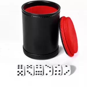 펠트 안감 주사위 컵 PU 가죽 세트 보드 패밀리 게임용 콰이어트 셰이커 야치 파클 16mm 롤링 6종 포함