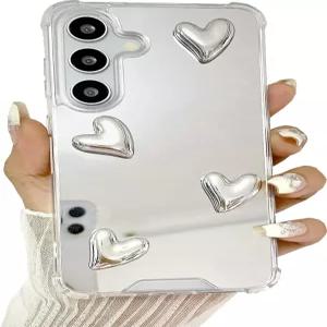 갤럭시 S23 케이스용 샤이니모어 유연한 귀여운 사랑의 마음 부드러운 실리콘 여성 메이크업 거울 충격