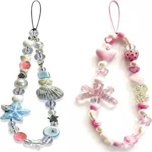 캐치온 멀티컬러 휴대폰 참스 스트랩 2팩 케이스용 손목 귀여운 열쇠고리 손목시계 여성 및 소녀용