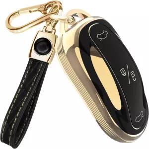 Tesla Model 키포브 커버 및 가죽 키체인과 호환되는 Lucrum 용 TPU 케이스