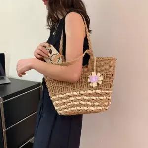 은창)플라워 데코 짜임 라탄 숄더백 가방 비치백 여름 anc8+7QQm