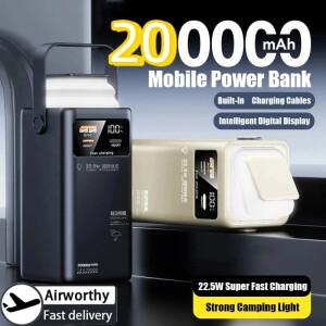 200000mAh 전원 은행 대용량 휴대용 야외 비상 공급 장치 iPhone Samsung 용 케이블 캠핑 라이트 내장