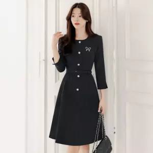 [시크라인] 로미안 라운드넥 벨트 플레어 원피스