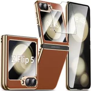 삼성 갤럭시 Z 플립 5 케이스용 RUIMMU 스크린 프로텍터 무선 충전 헤비 듀티 프로텍션 브라운이 포함된