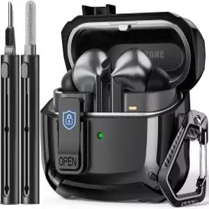 폴리슬라임 삼성 갤럭시 버즈 3 프로 케이스2024 버즈3 FE2025 및 잠금 클립 청소 키트 포함 블랙