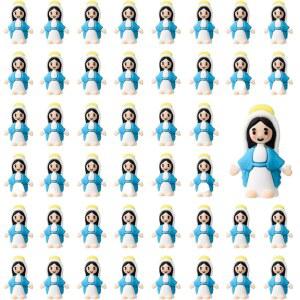 DurtainableDelights 50개 미니 성모 피규어 벌크 u2013 1.38인치 작은 성모상, 파란색 및 흰색 종교 파티 선물, VBS, 가톨릭 선물