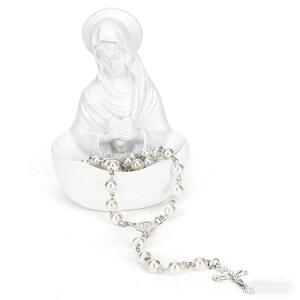 은혜의 성모상, 우아한 흰색 성모 마리아상 및 마리아 묵주 홀더 u2013 보석용 상세 레진 유품, 성인여 위한 진심 어린 가톨릭 선물, 홈 제단 장식(5인치)