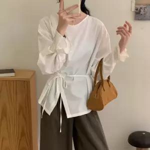 [오아즈] 내추럴 무드 웨이 허리 타이 슬릿 블라우스 5color