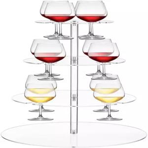 유니크래프탈 아크릴 샴페인 타워 스탠드 12 슬롯이 있는 원형 칵테일 트리 랙 3단 음료 홀더 와인 잔