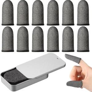 세이큐리 12팩 게이밍 핑거 슬리브 휴대폰 실버 섬유 엄지 터치스크린 모바일 게임 감도를 위한 015mm 땀