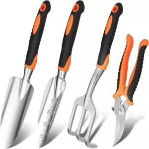 오션 스 가든 도구 세트 4Pcs 알루미늄 헤비 듀티 원예 삽 이식용 쟁기 손 경운기 및 러비즈 논슬립