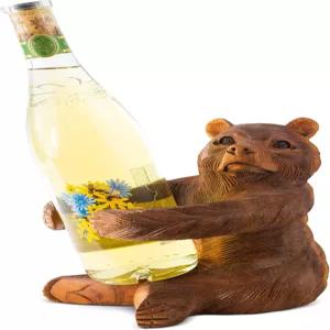 G6 컬렉션 나무 수제 그리즐리 베어 와인 랙 병 홀더 무료 스탠딩 우드 러스틱 핸드 조각 홈 데코 포인트