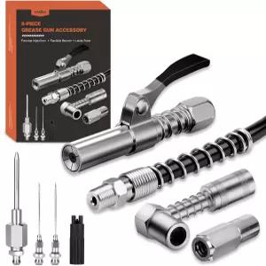 트릴링크 그리스 건 커플러 키트 - 퀵 릴리스 90° 어댑터 12인치 유연 호스 노즐 좁은 바늘 인젝터 팁 2개
