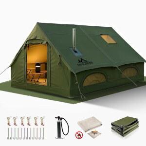 캠핑용 13피트 x 10피트 대형 풍선 텐트 8-10인용, 스토브 잭이 있는 4계절 핫 텐트, 간편한 설치 폭발 핸드 펌프, 야외용 하우스