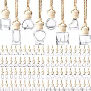 BBTO 120개 걸이형 자동차 디퓨저 병 빈 부피 향수 에센셜 오일 향기 아로마테라피 장식용 나무 캡이 있는