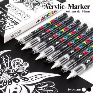 아크릴마카펜 12개 아트 마커 브러쉬 펜 팁 1-5mm 필기감 대용량 잉크 아크릴 그림 그리기 미술 학교