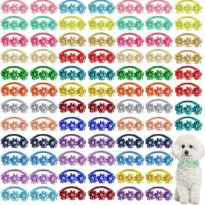 레귤러 80개 강아지 보타이 플라워 칼라 여자 액세서리 조절 가능한 목걸이 고양이 다이아몬드 크리스탈