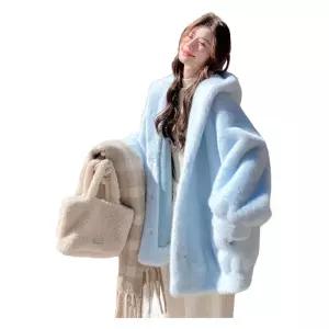 해외 코트 럭셔리 롱코트 퍼 모조밍크 하프 여성 모직 롱 오버핏 겨울 자켓 후드 인기신상