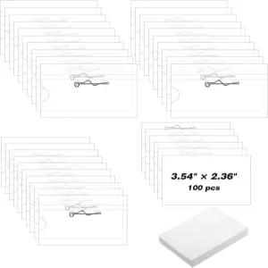 핀이 있는 100개의 이름표 투명 핀 스타일의 이름 배지 홀더 삽입물이 플라스틱 세미나 쇼 이벤트 및