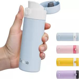 푸시 버튼 뚜껑이 있는 엑셀레나 소형 단열 물병 ？ 7.5온스/220ml 미니 플라스크 커피 우유 여행 학교 및