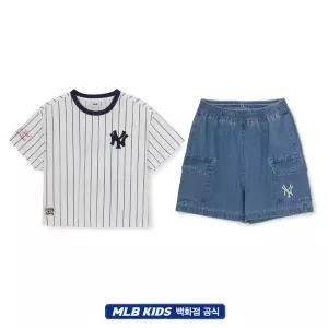 갤러리아 MLB엠엘비키즈 스트릿베이직 스트라이프 데님 여아셋업(7FS1B0363-50B