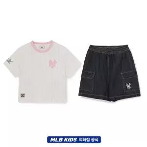 갤러리아 MLB엠엘비키즈 스트릿베이직 스트라이프 데님 여아셋업(7FS1B0363-50G