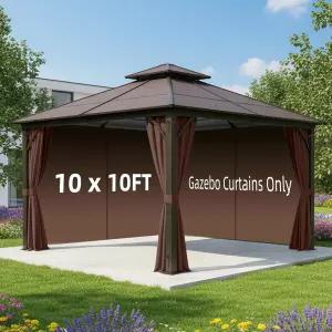 홈그루브 가제보 커튼 야외 방수 10 * 10피트 지퍼가 달린 4패널 프라이버시 정원 파티오 마당(브라운)