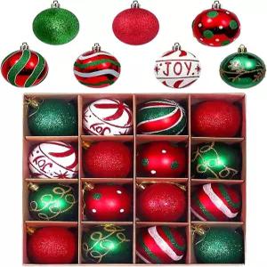 크리스마스 트리 장식 세트 16ct 엘프 레드 그린 화이트 샤터프 벌크 트리를 위한 장식용 매달린 공 장식품