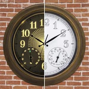 온도계 습도계 콤보 대형 시계와 스마트 센서 조명 금속 벽 시계 수영장 실내 장식용 배터리 작동 NESIFE