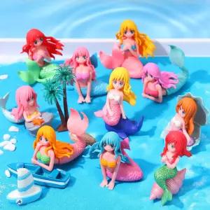 GGSTDUP 미니 인어 피규어 10개 정원 장식용 손으로 그린 귀여운 미니어처 케이크 토퍼 및 풍경화