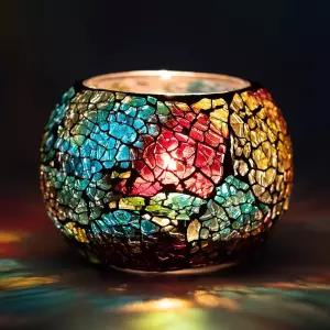 와이시녹 컬러풀 모자이크 유리 티 라이트 홀더 에센셜 오일 디퓨저 제작을 위한 핸드메이드 로맨틱