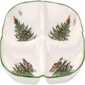 스포이드 크리스마스 트리 조각 4-섹션 트레이 - 간식 조미료 애피타이저 및 축제 식기용 고급 도자기에