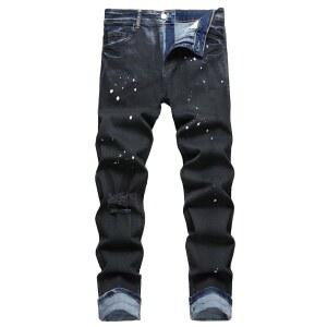 QIMYUM 남성 찢어진 청바지 디스트 슬림 핏 스트레이트 레그 데님 팬츠