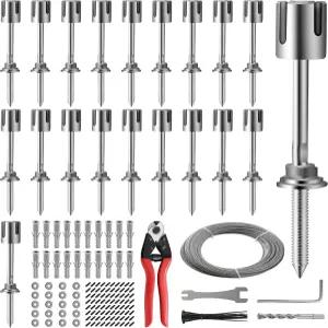 등산 식물 야외용 와이어 트렐리스 1/8인치 x 98피트 스테인리스 스틸 케이블 및 커터가 장착된 20세트 벽
