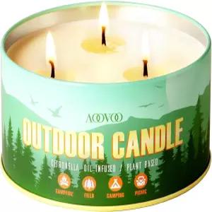 AOOVOO 시트로넬라 캔들 야외 - 3 Wick 12oz 대형 캠핑 천연 에센셜 오일 대두 왁스 무독성 강한 향의