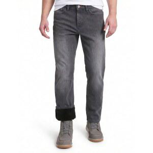 내후성 빈티지 플리스 안감 청바지 남성 레귤러 핏 부드럽고 따뜻하며 추운 날씨 보온 겨울 바지 남성용