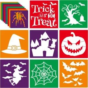 24피스 스텐실 대형 드로잉 분필 템플릿 8인치 세척 가능한 모양 공예용 키트 페인팅 드로잉(할로윈 8인치)