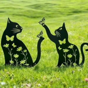 레피못 고양이 금속 장식 정원 애호가를 위한 선물 방청 검은 마당 예술을 실루엣 조각상 외부 파티오 야외