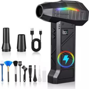 런레인 압축 공기 더스터 20000RPM 전기 더스터(라이트 포함) 컴퓨터 키보드 실외 가정 및 자동차용 4단