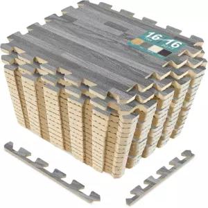 소버스 목재 바닥 매트 폼 연동 각 타일 1 평방 피트 3/8 인치 두꺼운 퍼즐 - 홈 오피스 플레이룸 지하(16