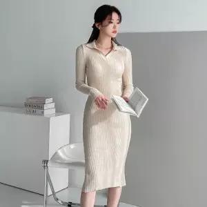 [모델리스트] 퓨머 골지 카라 뒷 트임 원피스 (MESOP106)