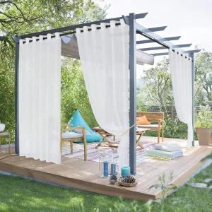 NICETOWN 2 패널 화이트 시어 야외 파티오 커튼으로 슬라이딩 도어 방수 녹슬지 않는 그로밋 보일 경량 및