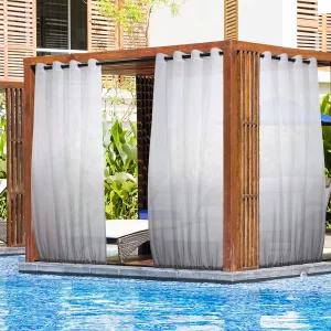 파티오 84인치 그로밋 탑 로드 포켓 하단 야외 세미 쉬어 프라이버시 커튼 가제보 현관 슬라이딩 도어용
